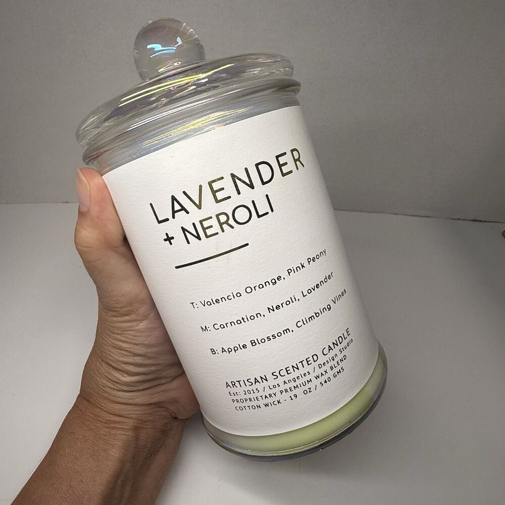 Lavender + Neroli Premium Wax Blend Artisan Candle 19 Oz Lidded Glass New